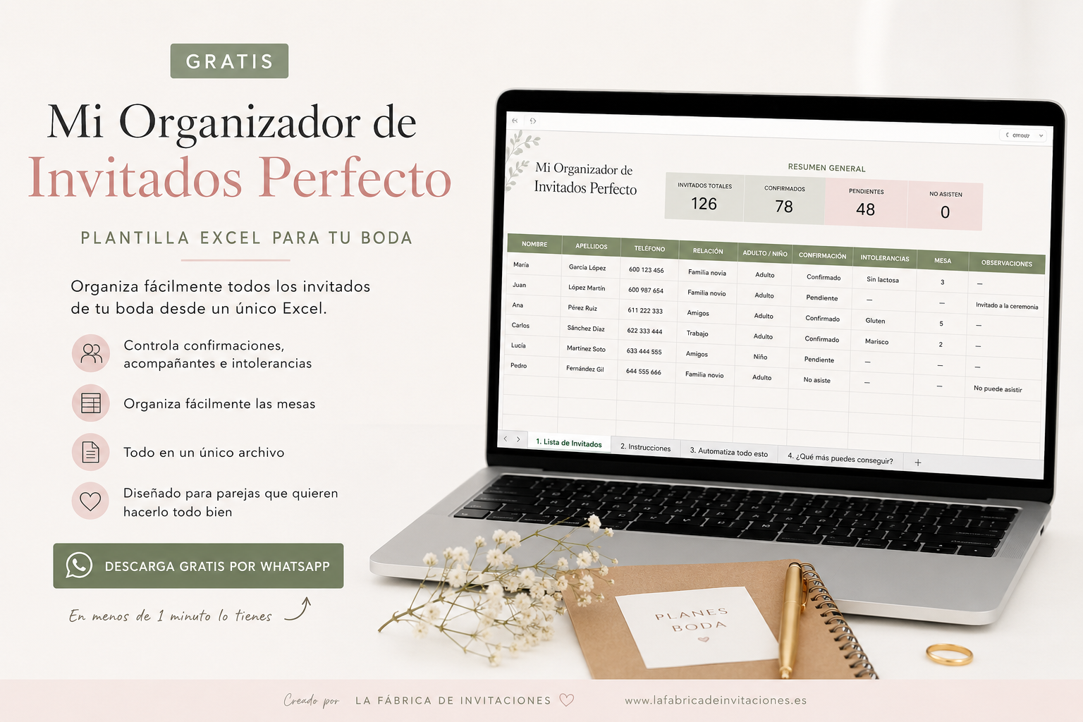 Mi Organizador de Invitados Perfecto: plantilla Excel gratuita para bodas, con lista de invitados, confirmaciones e intolerancias