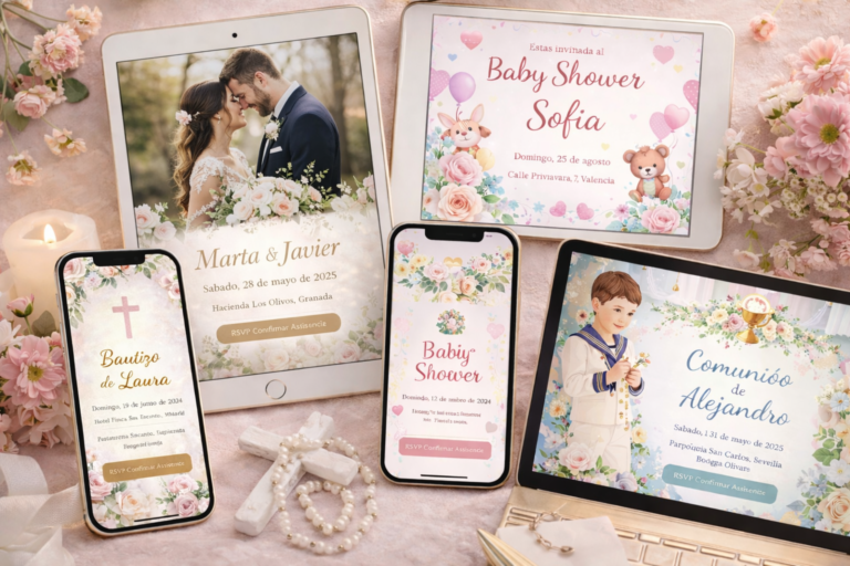 ejemplos de invitaciones digitales para boda, bautizo, babyshowers y comuniones