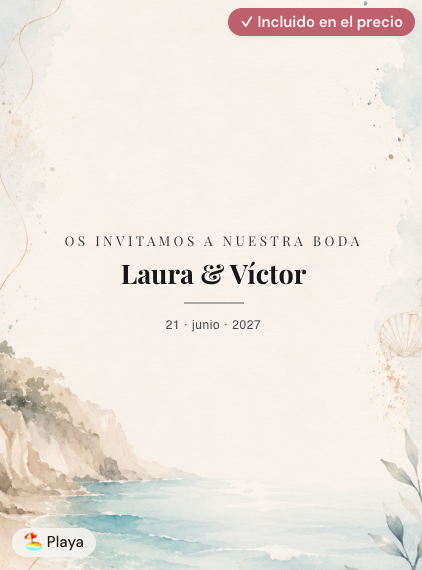 Invitación digital de boda modelo Cala Secreta estilo playa