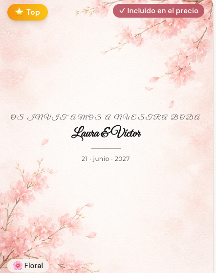 Invitación digital de boda modelo Cerezo Rosado estilo floral