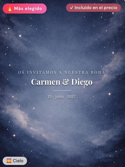 Invitación digital de boda modelo Noche Estrellada estilo cielo nocturno