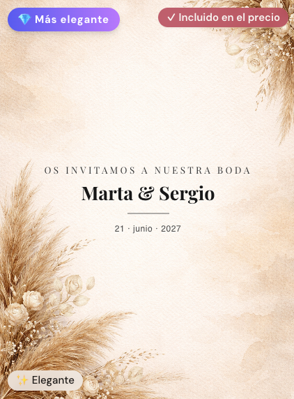 Invitación digital de boda modelo Pampas Elegantes en tonos arena